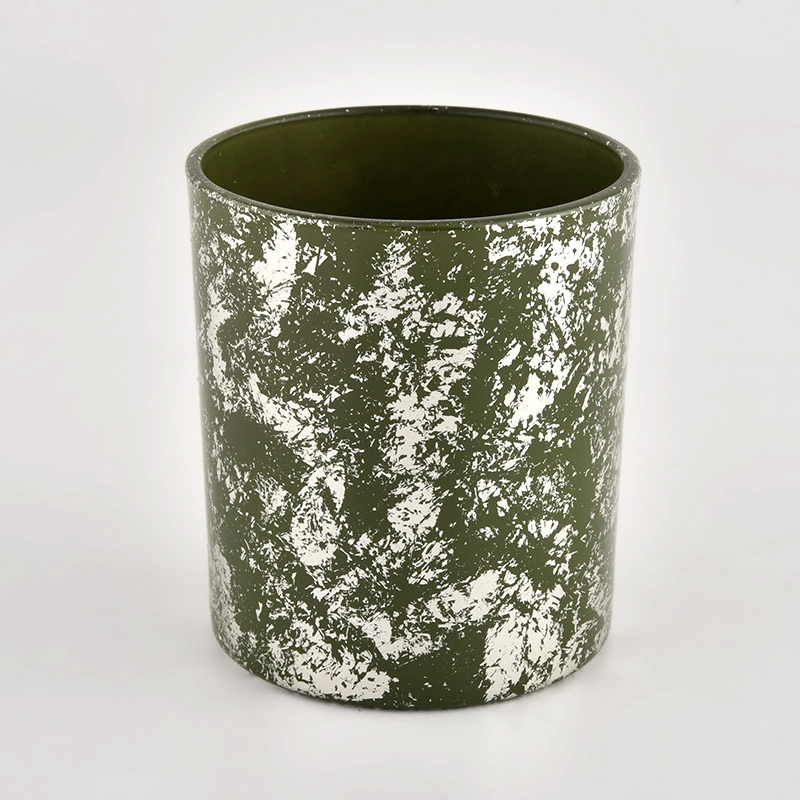 Luxury Cylinder gold green Glass candle jar for Home Decoration Luxury Cylinder gold green Glass candle jar for Home Decoration