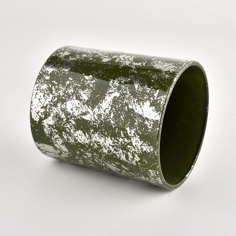 Luxury Cylinder gold green Glass candle jar for Home Decoration Luxury Cylinder gold green Glass candle jar for Home Decoration