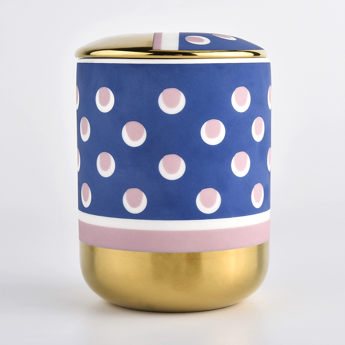 luxury gold decal with hand paint artwork ceramic candle jar