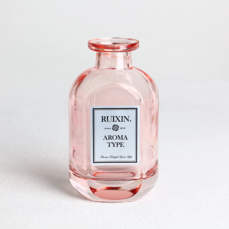 Oblate Flask Pink Glass Diffuser Bottles with Labels