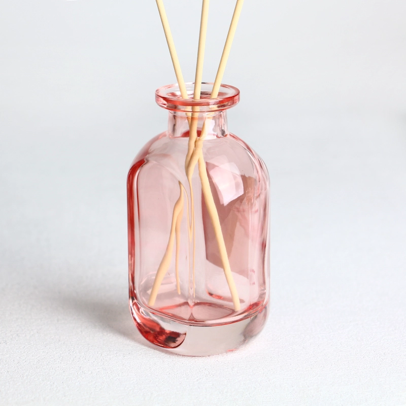 Oblate Flask Pink Glass Diffuser Bottles with Labels
