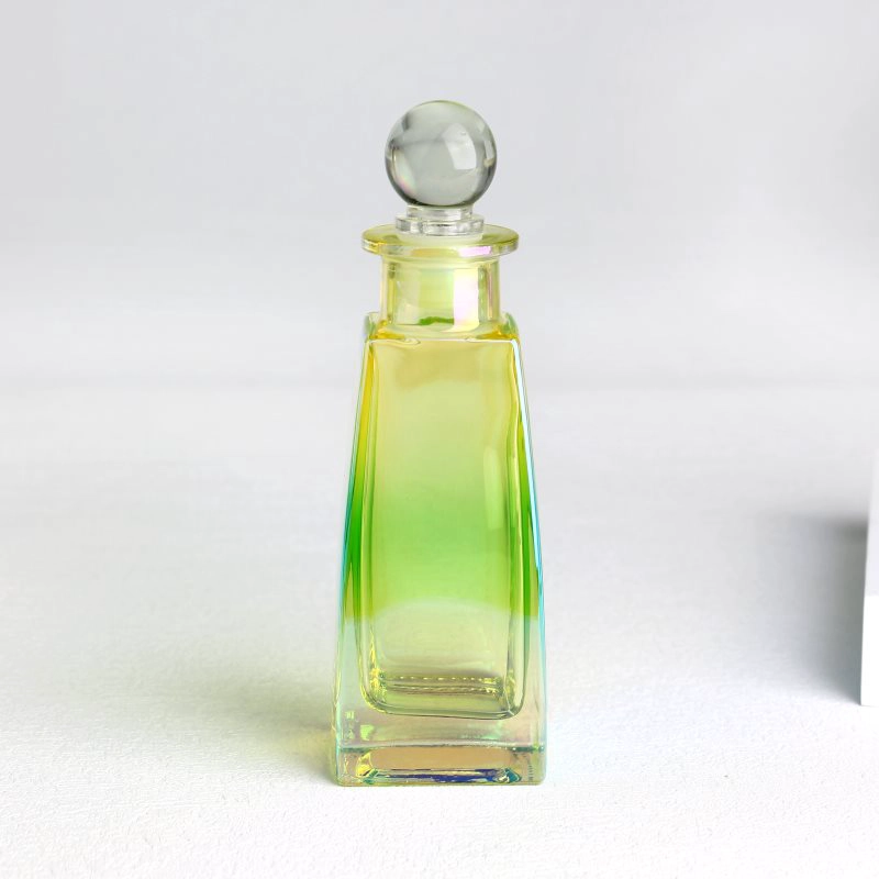 Electroplated Prism Shaped Green Glass Diffuser Bottles with Caps