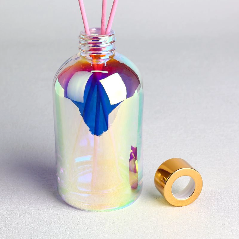 Electroplated Round Glass Diffuser Bottles with Caps and Screw Neck