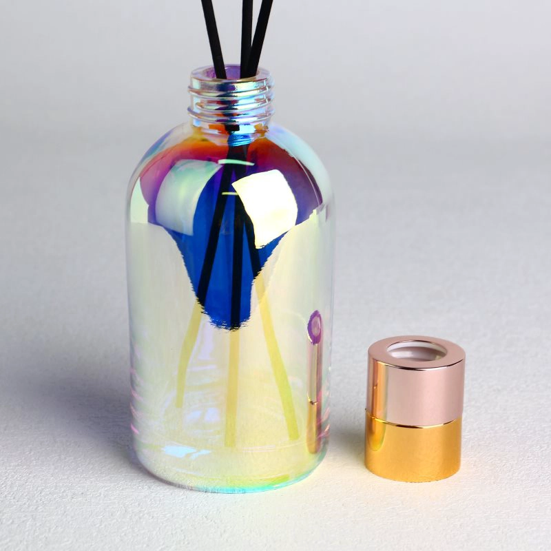 Electroplated Round Glass Diffuser Bottles with Caps and Screw Neck
