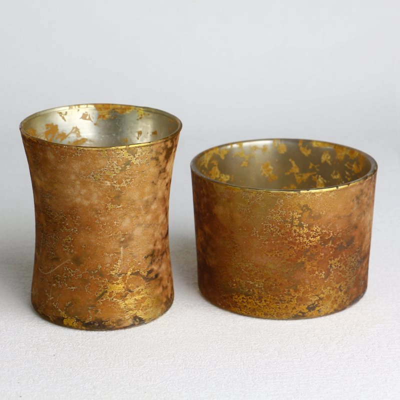Distressed Retro Ginger Yellow Empty candle jars Set