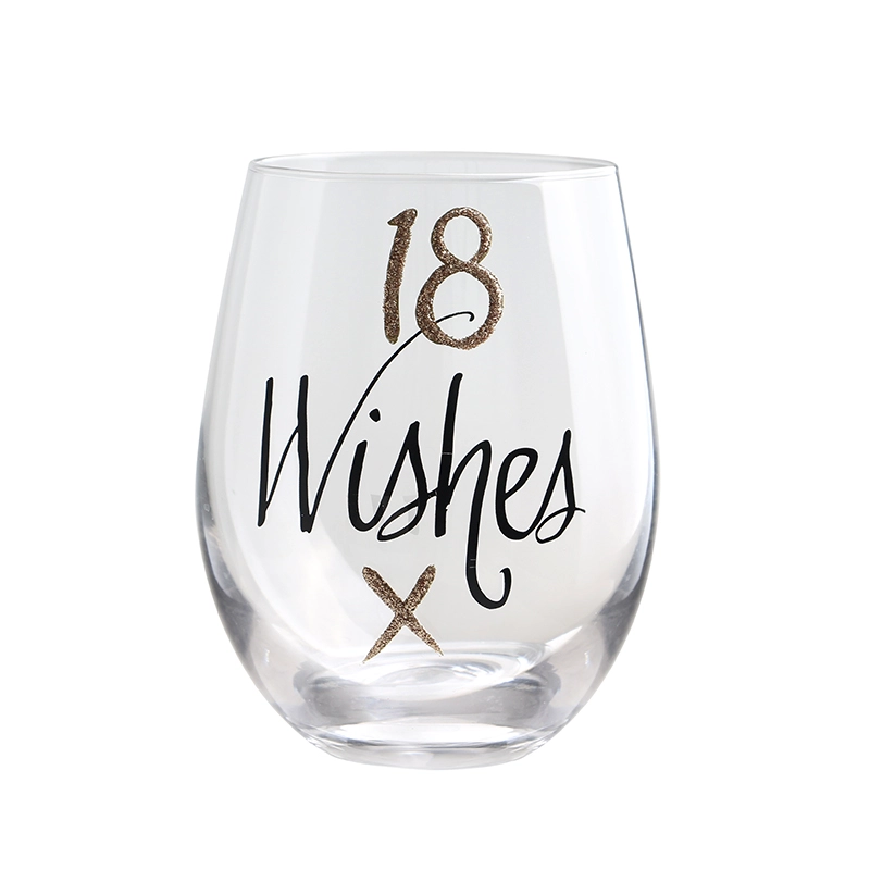gobelets en verre à vin sans soupe avec décalcomanies d'orcoffage en or 18e anniversaire