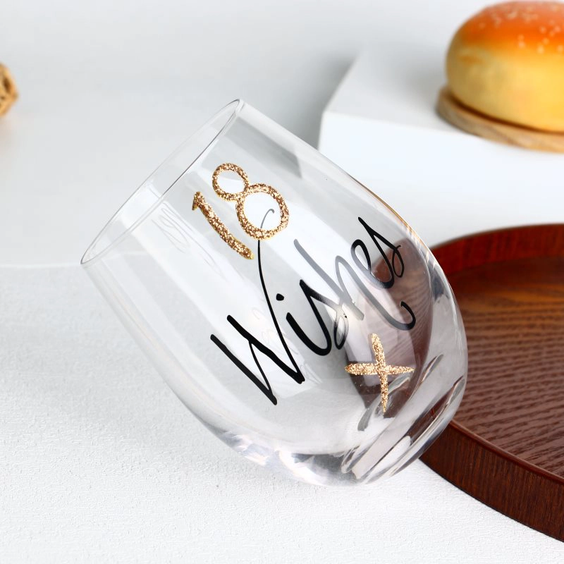 gobelets en verre à vin sans soupe avec décalcomanies d'orcoffage en or 18e anniversaire
