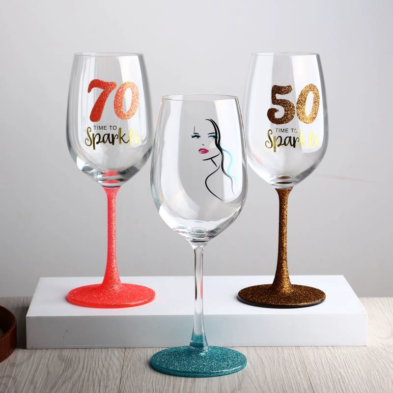 BLING UNICO all'ingrosso Bling personalizzato Calice glitter logo personalizzato in bicchiere di vino rosso per il cristallo di nozze