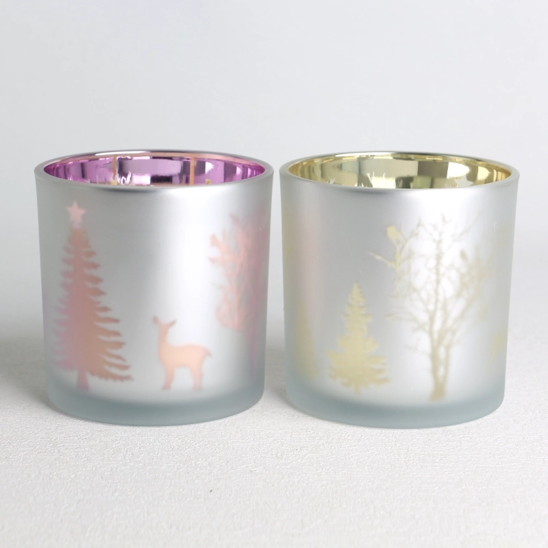 electroplated laser hollow pine tree pattern frosted glass candle jar scented candles