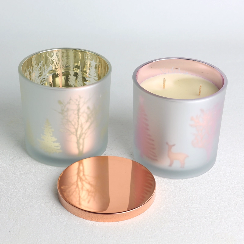 electroplated laser hollow pine tree pattern frosted glass candle jar scented candles