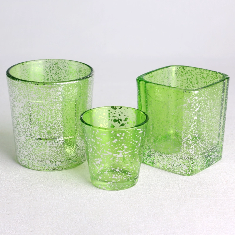 transparent green electroplated laser fleck finished glass candle holder