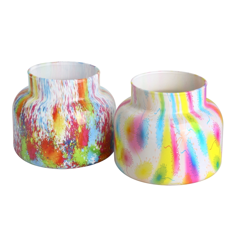 Water transfer finished ink bottle shaped glass candle jar oil painting pattern