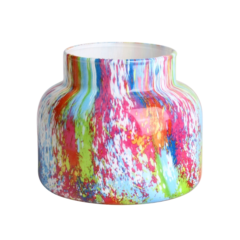 Water transfer finished ink bottle shaped glass candle jar oil painting pattern