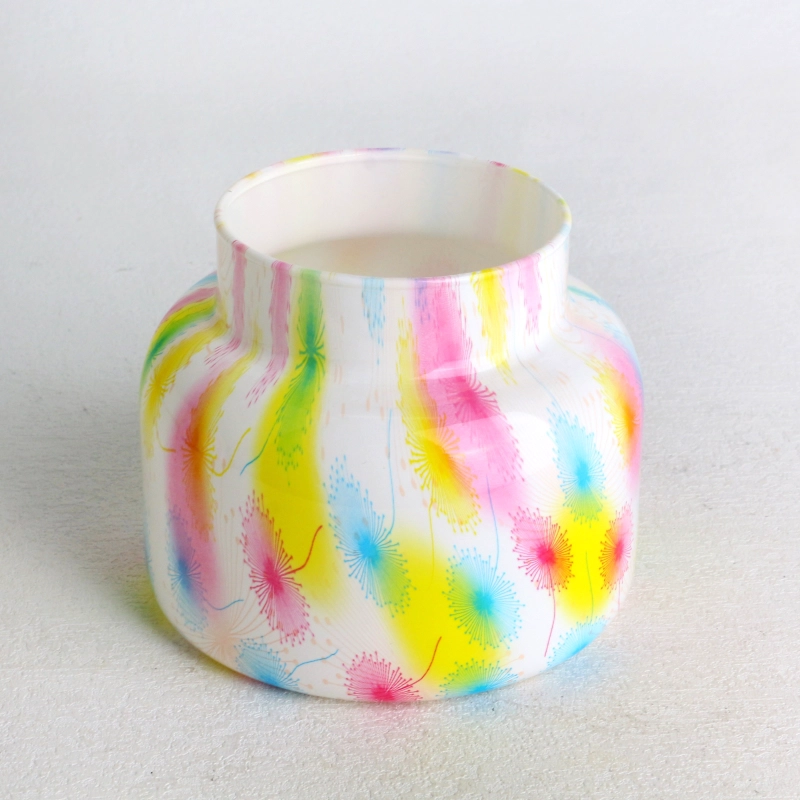Water transfer finished ink bottle shaped glass candle jar oil painting pattern