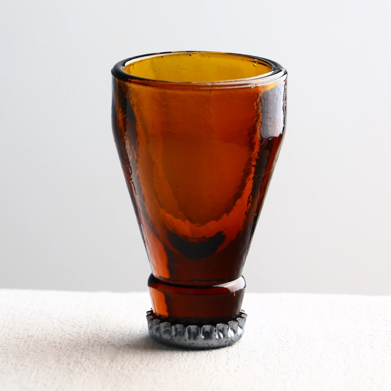 Colored brown beer bottle shot glasses for spirit. Man Cave Decor. Fathers Day Gift.