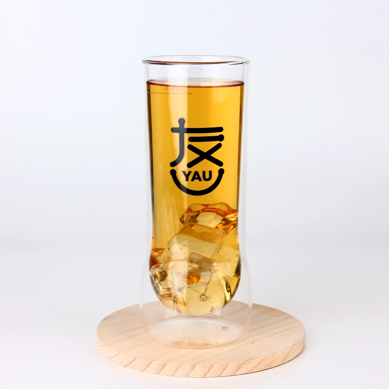 Vaso de vidrio de cerveza de doble pared con aislamiento de tamaño grande de 580 ml y 20 oz con etiqueta con logotipo impresa