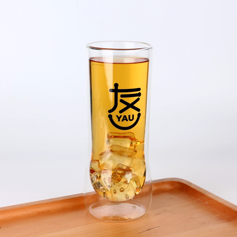 Vaso de vidrio de cerveza de doble pared con aislamiento de tamaño grande de 580 ml y 20 oz con etiqueta con logotipo impresa