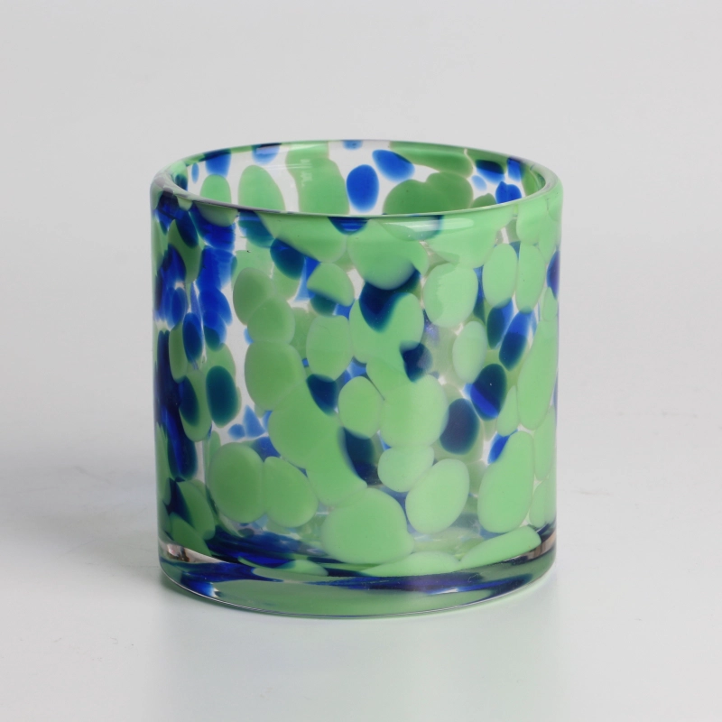Handcraft 500ml 13oz tarro de vela de vidrio de confeti fritado verde y azul