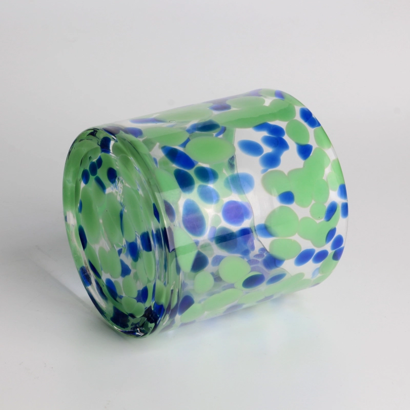 Handcraft 500ml 13oz tarro de vela de vidrio de confeti fritado verde y azul