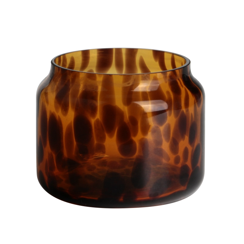 Jarra de vela de vidro de confete com manchas pretas de leopardo cilíndrico feito à mão de 250 ml e 7 onças