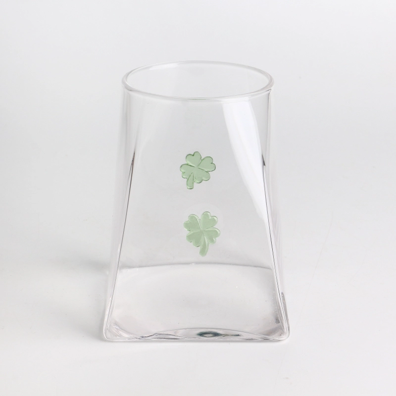 Artesanato 500ml 16oz Clover Inlay Decor Jarra de vidro com alto teor de borosilicato com tampa hermética de bambu Recipiente de cozinha seguro para alimentos para café e especiarias