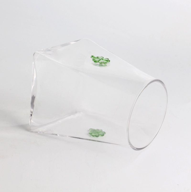 Artesanato 500ml 16oz Clover Inlay Decor Jarra de vidro com alto teor de borosilicato com tampa hermética de bambu Recipiente de cozinha seguro para alimentos para café e especiarias