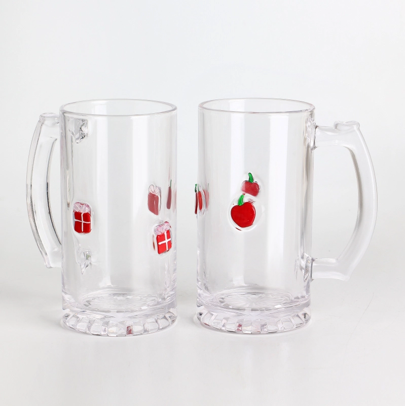 Unique Transparent for Bar 16oz with pack inlay design Glass beer tankard with Handle
