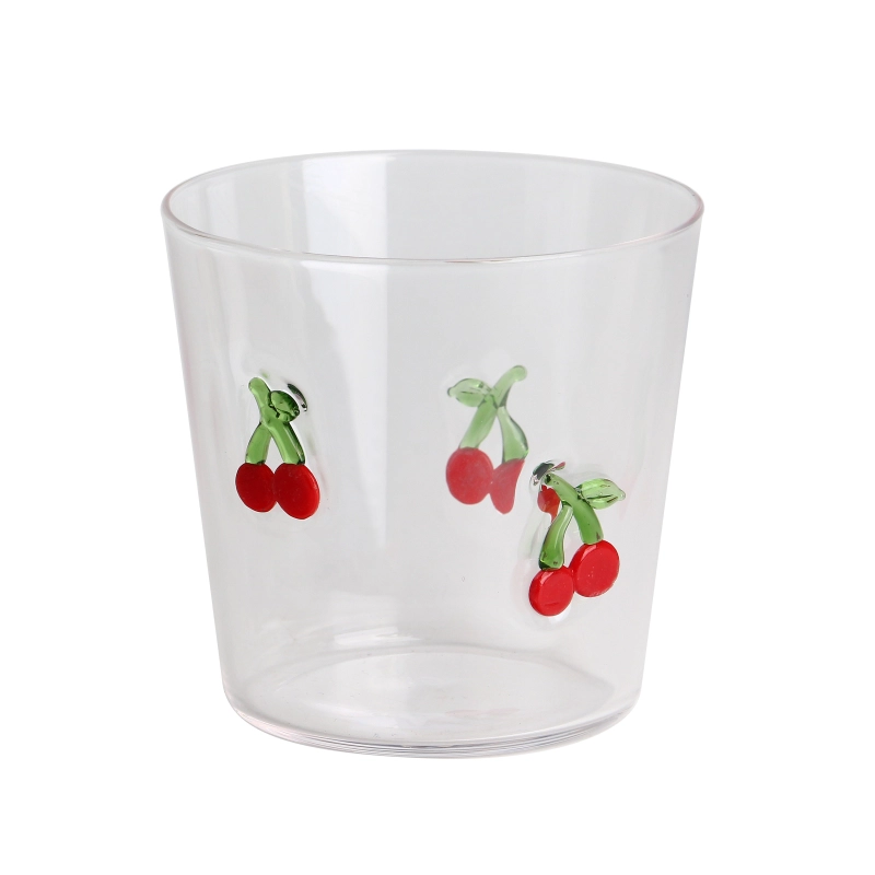 Handmade Custom 3D Cherry Inlay 300ml 10oz High Borosilicate Glass Drinking cup