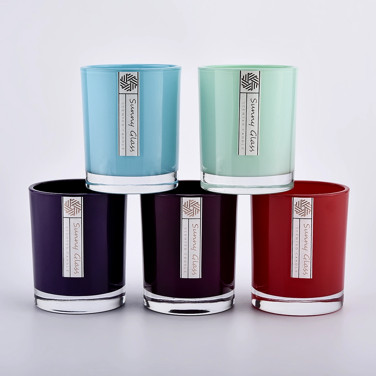 thick wall glass candle jars with various color sprayed interior