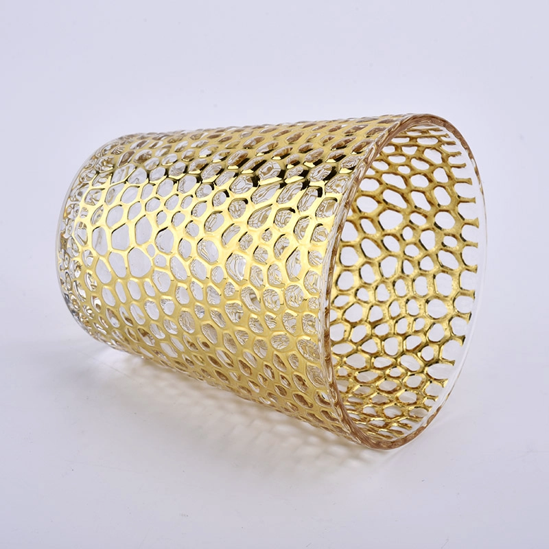 V shaped glass candle holders with gold decoration