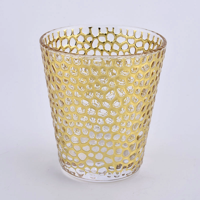 V shaped glass candle holders with gold decoration