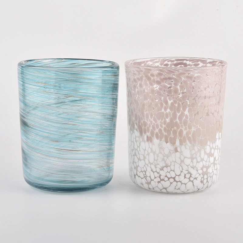 Colors mixed mouth blowing glass candle holders for large capacity