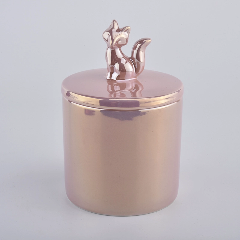 pink ceramic candle jar with lid in glossy 