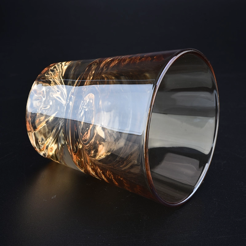 gold ion plating glass candle jars with mountain design