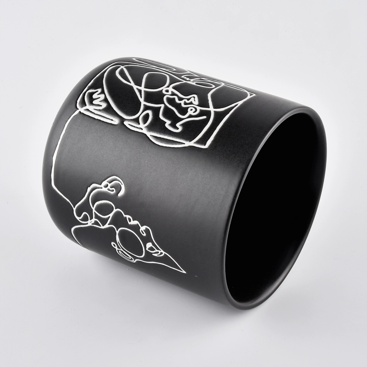 Custom Cylinder Black Ceramic Candle Jar for Making