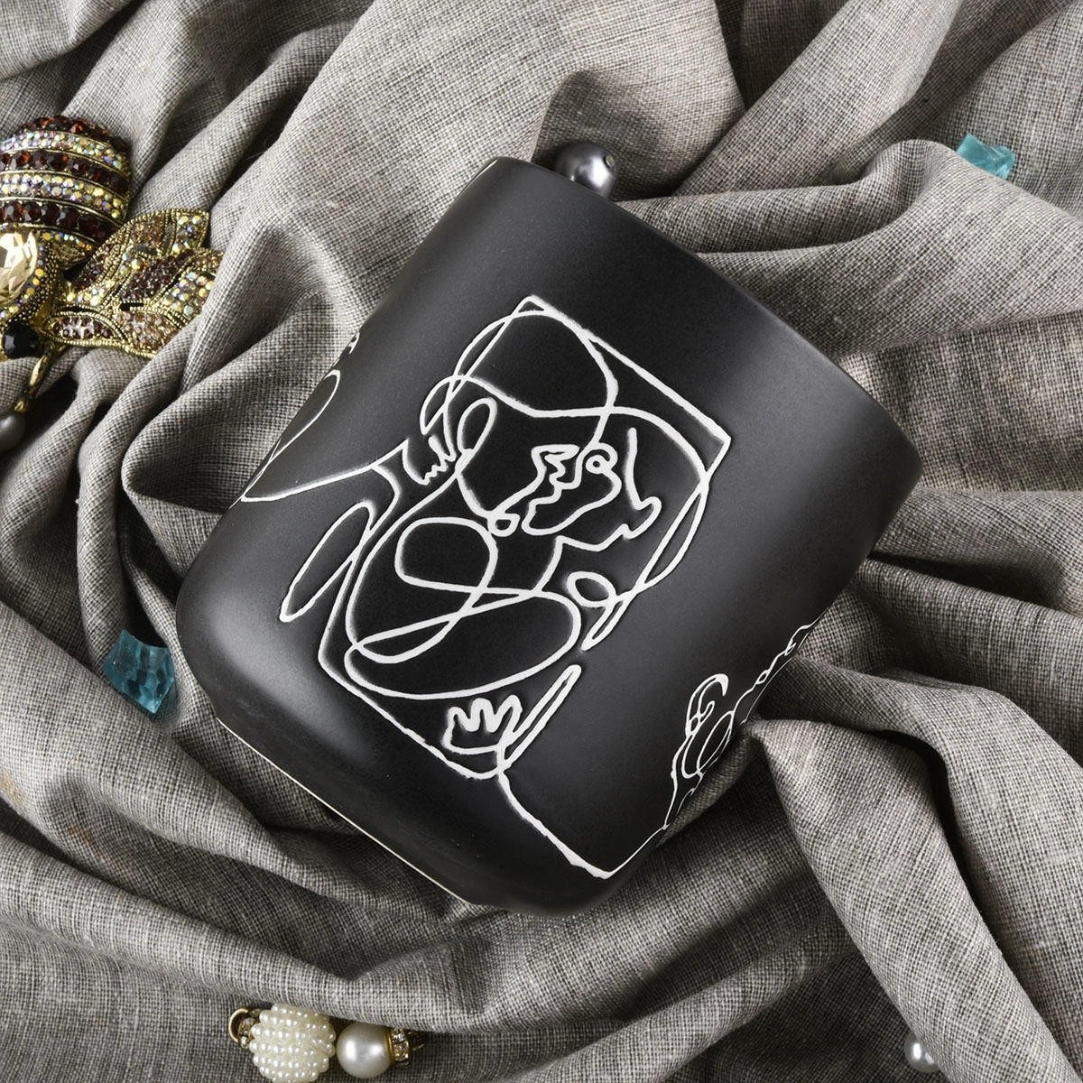 Custom Cylinder Black Ceramic Candle Jar for Making