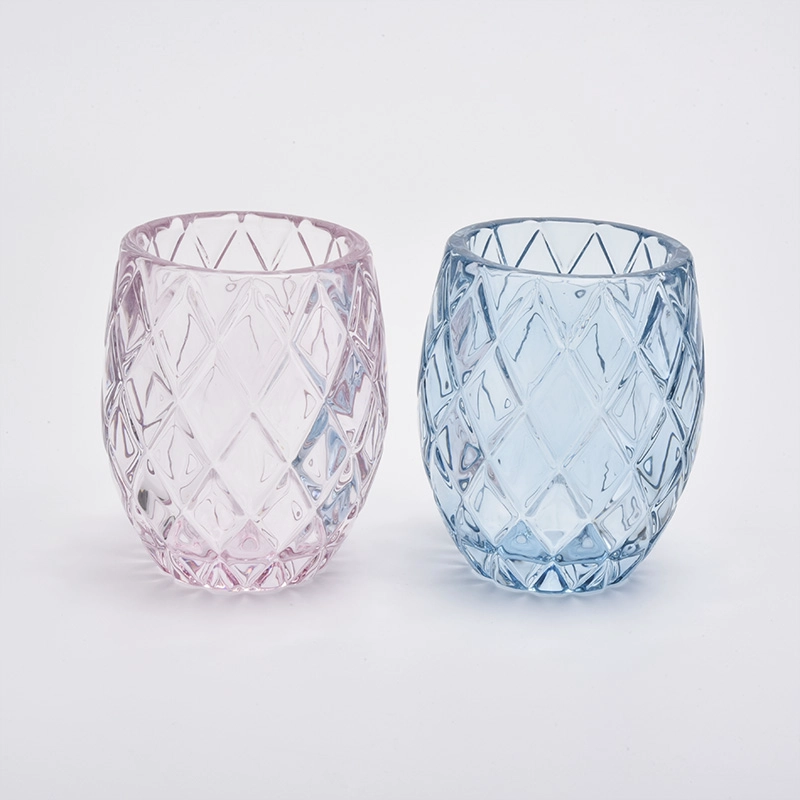 200ml pink diamond effect cylinder  glass candle jar for wedding