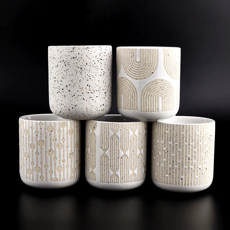 ceramic candle vessel with decorative pattern