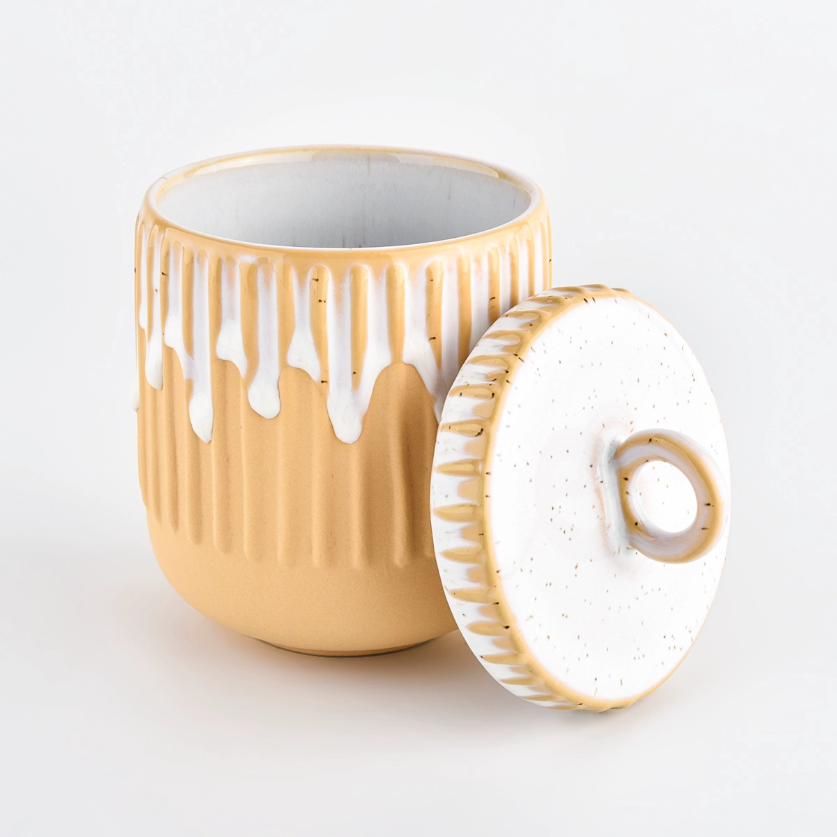 Strip ceramic candle jar with lids for candle jars