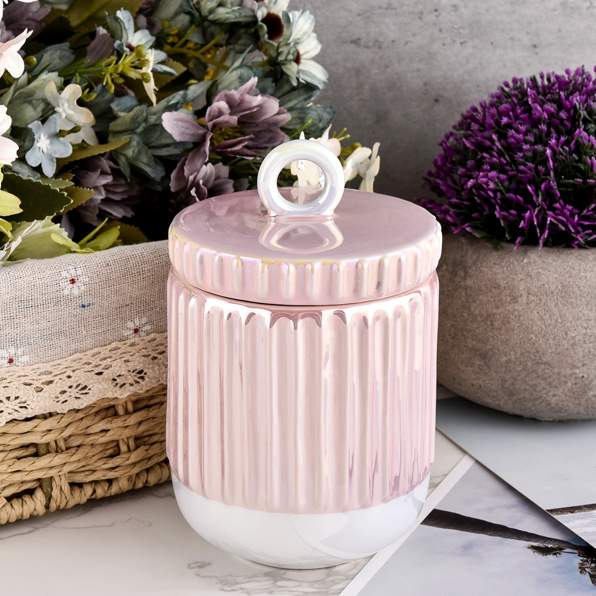 cute pink glossy electroplating ceramic candle jars with lids cute pink glossy electroplating ceramic candle jars with lids
