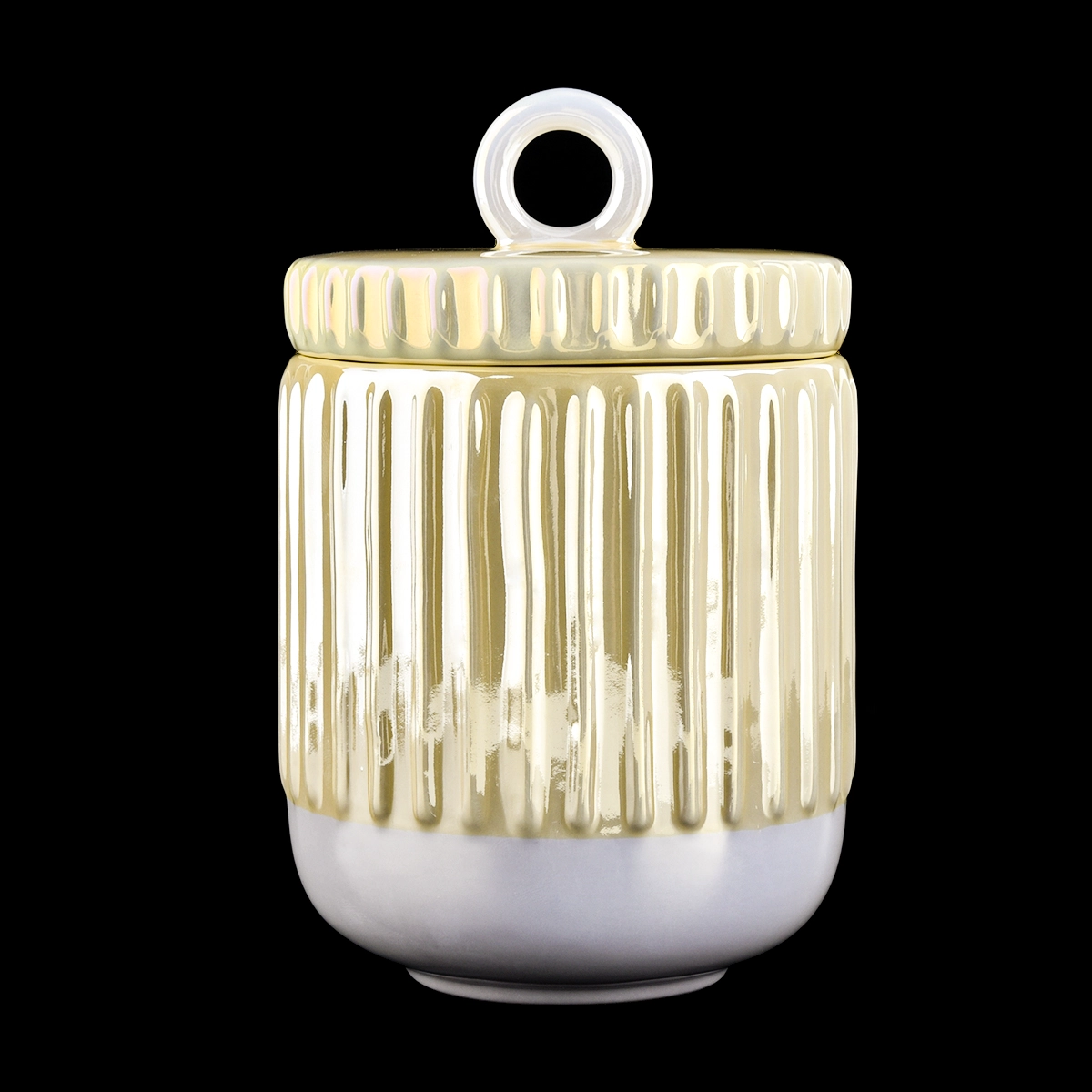 irridescent scented ceramic candle jars with lids for 10oz wax filling