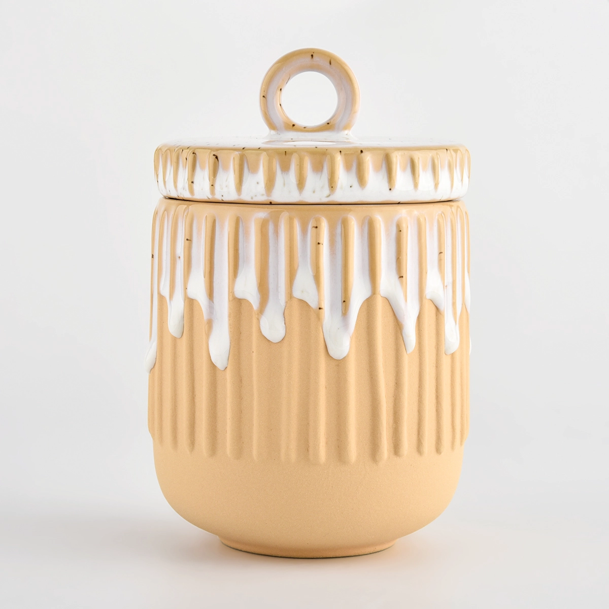 Yellow ceramic candle jar with lid 