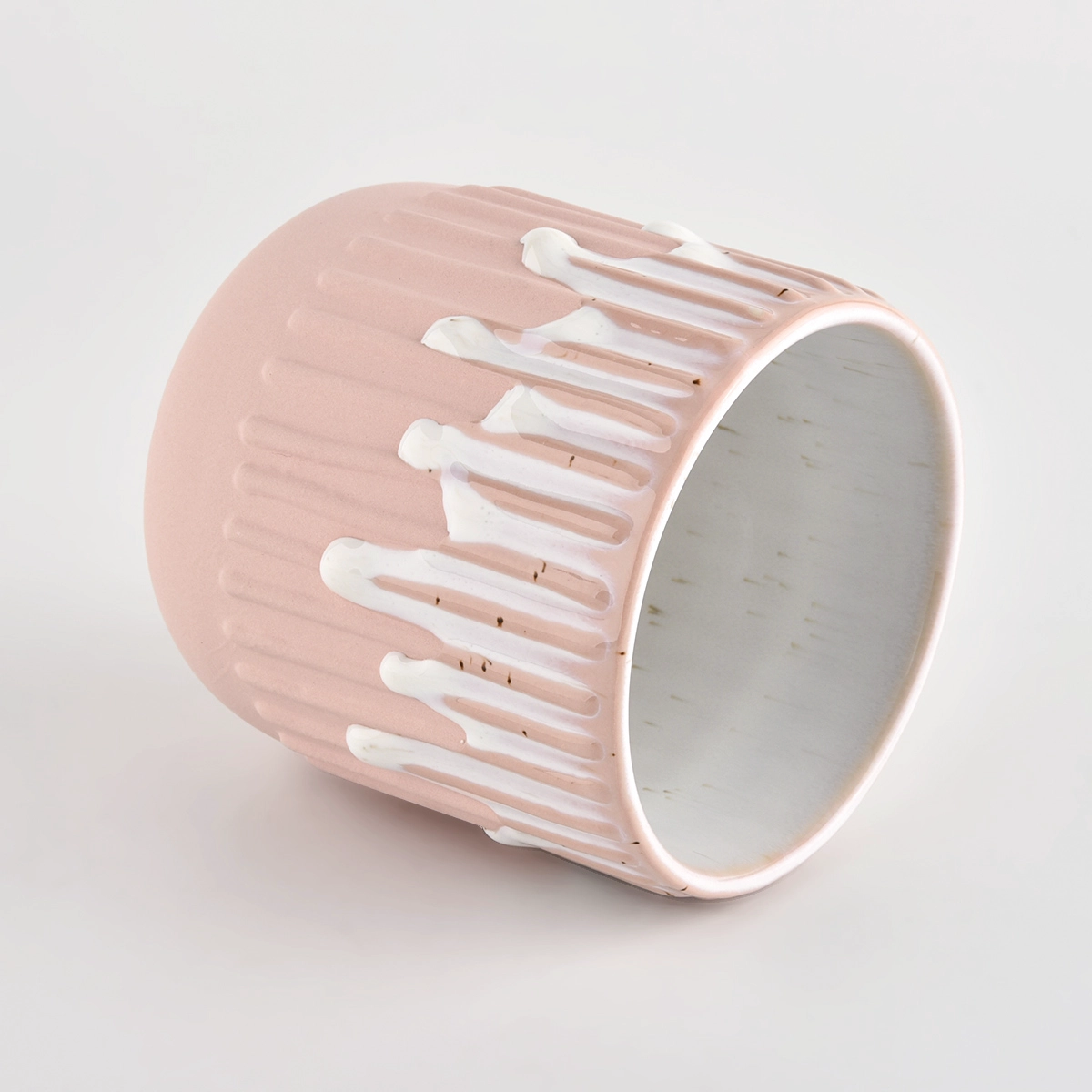 decorative pink ceramic candle container with lid