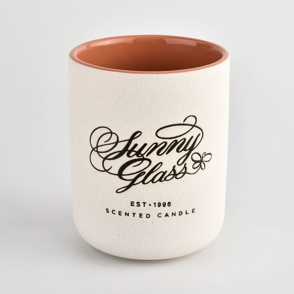 OEM/ODM sandy surface ceramic candle jars with brand name 