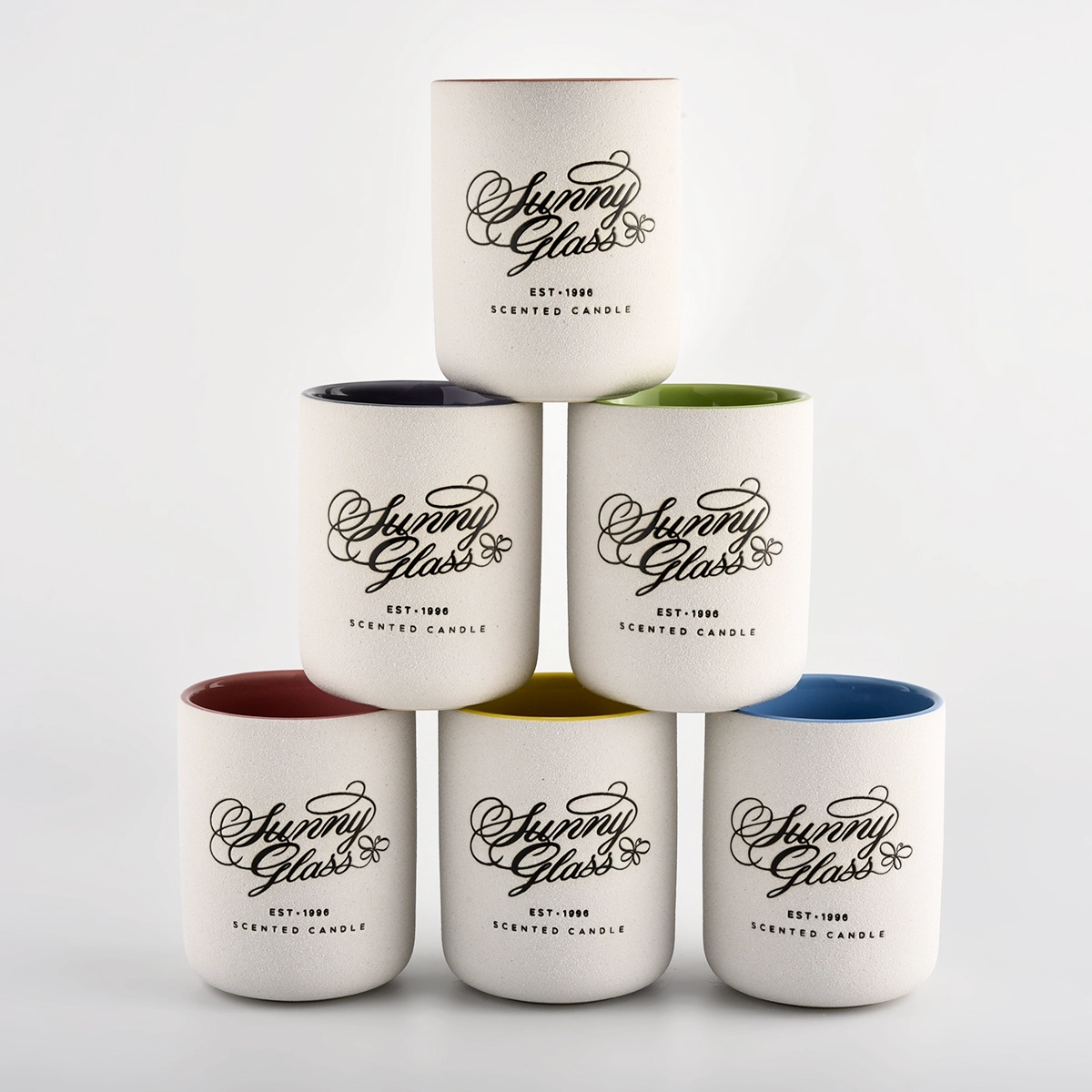 OEM/ODM sandy surface ceramic candle jars with brand name 