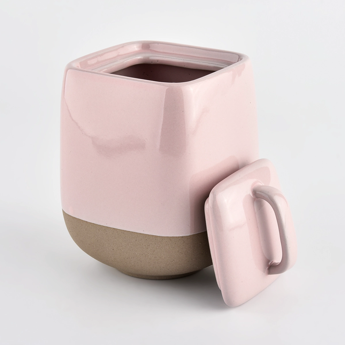 ceramic candle containers with lids and glazing color 