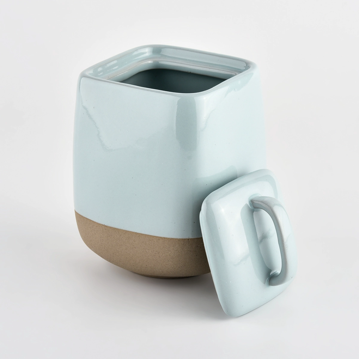 ceramic candle containers with lids and glazing color 