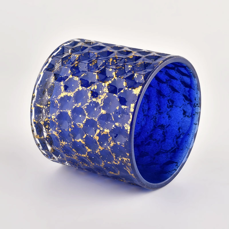 Hot sale 10oz 12oz luxury blue with shinning effect cylinder glass candle jar with lids Hot sale 10oz 12oz luxury blue with shinning effect cylinder glass candle jar with lids