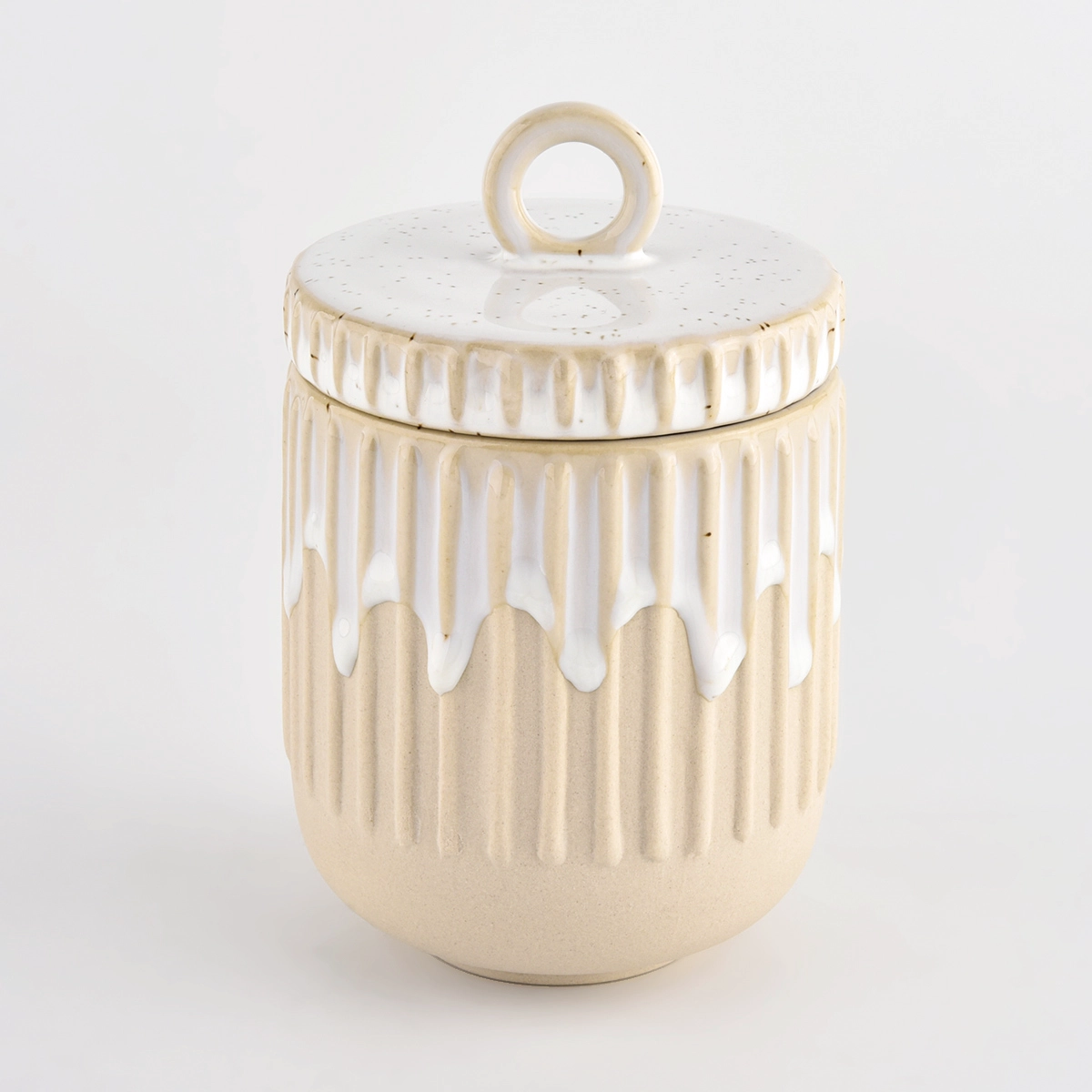 โถเทียนเซรามิกลายสตริปพร้อมฝาปิด จาก Sunny Glassware