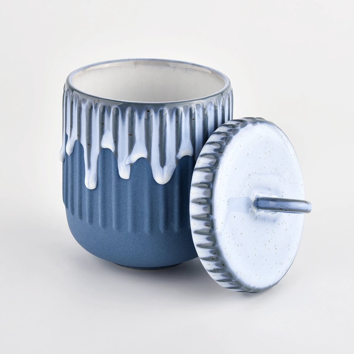 Strip pattern ceramic candle jars with lids from Sunny Glassware
